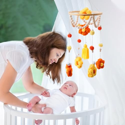 Baby Crib Mobile with Yellow Flowers Boho Decor