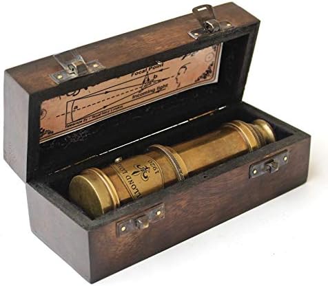 Vintage Brass Spyglass Telescope with Wooden Box