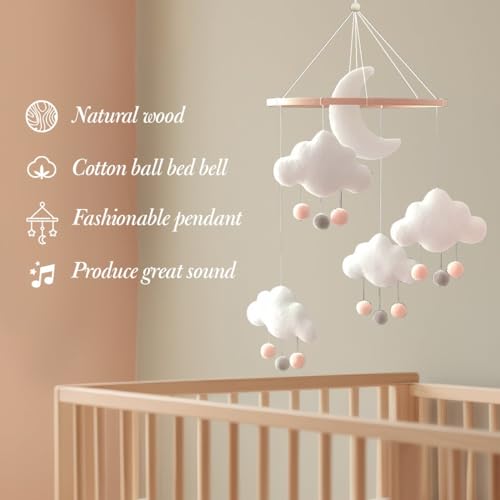 Boho Baby Crib Mobile Gender Neutral Hand-Crocheted Moon Stars Clouds