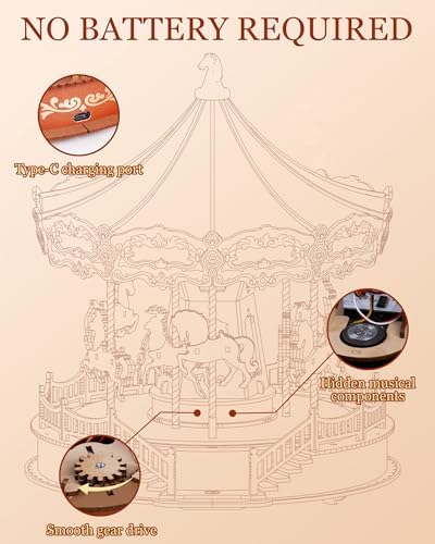 Rowood 3D Wooden Carousel Puzzle Music Box