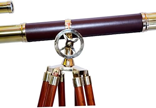 Spyglass Magnification Telescope with Brass and Wooden Tripod Stand
