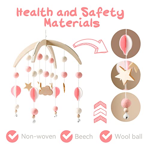 Mobile Baby Wood with Felt Balls Pink