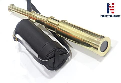 15 Inch Solid Brass Pirate Spyglass with Leather Case