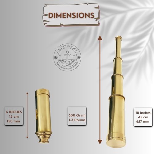 Solid Brass Pirate Spyglass Telescope with Blue Wooden Box