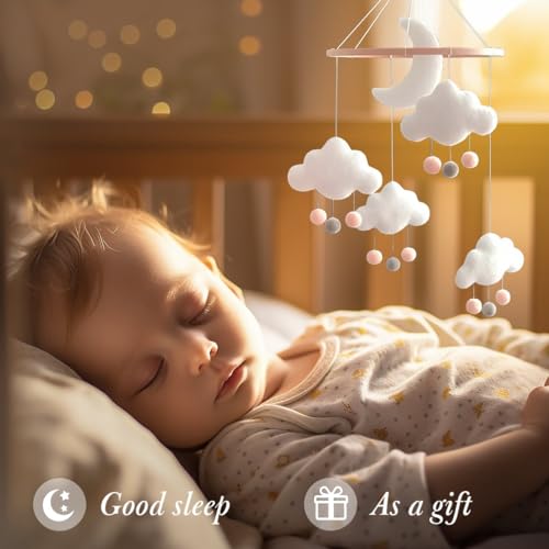 Boho Baby Crib Mobile Gender Neutral Hand-Crocheted Moon Stars Clouds