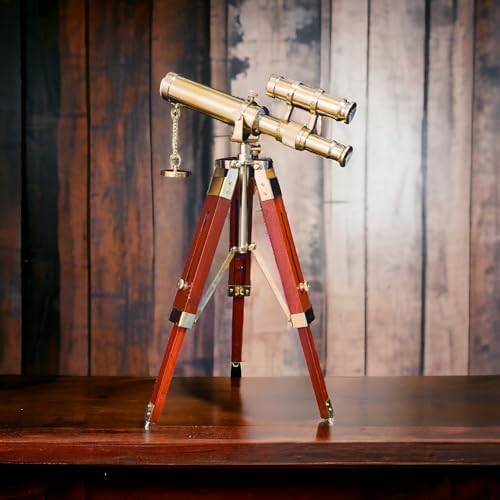 BAZROSS Brass Telescope with Adjustable Wooden Tripod Stand