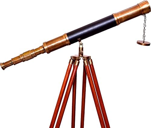 Antique Marine Telescope with Black Leather Tube