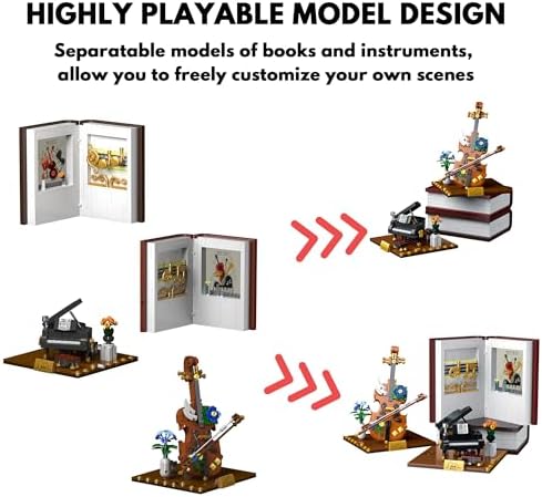 3 in 1 Music Themed Bookend Building Block Toy Set with LED Lights