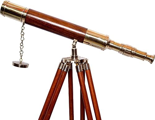 Handmade Antique Brass Telescope with Brown Tripod