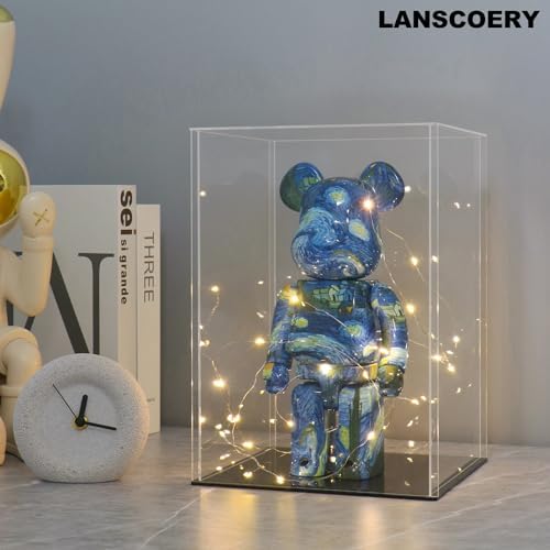 LANSCOERY Acrylic Display Case 8x8x14inch Black Base