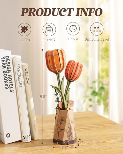 Rowood Wooden Flower DIY Craft Kit - Orange Tulip