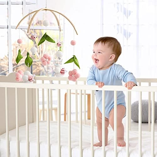 Baby Crib Mobile Wind Chime Wooden Bed Bell Decor Pink