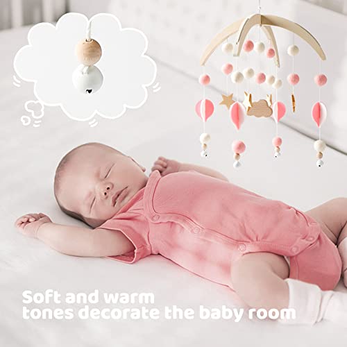 Mobile Baby Wood with Felt Balls Pink