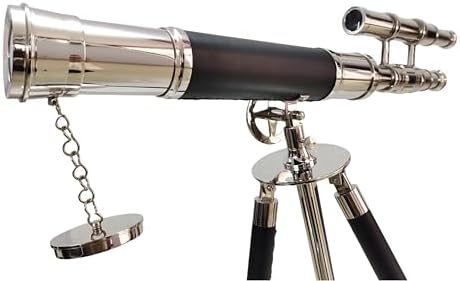 Nautical Brass Telescope with Black Leather Tripod and Double Barrel