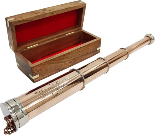 Navirock Nautical Telescope 15x Magnification 17 Copper Chrome Finish Wooden Box Gift