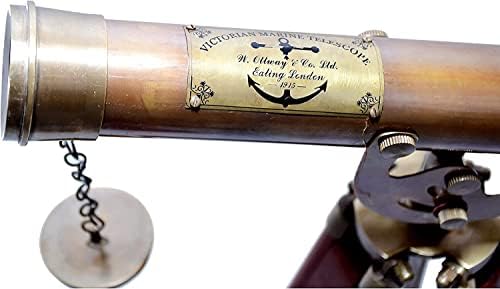 Antique Victorian Brass Telescope with Adjustable Wooden Tripod