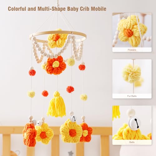 Baby Crib Mobile with Yellow Flowers Boho Decor