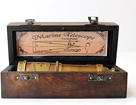 Vintage Brass Spyglass Telescope with Wooden Box