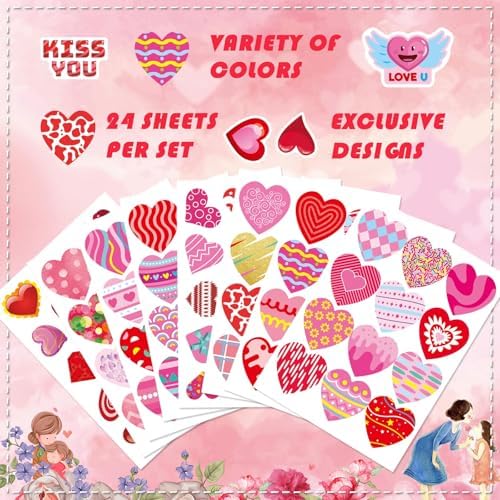 OTAITY 336 PCS Valentine Heart Stickers for Kids and Parties