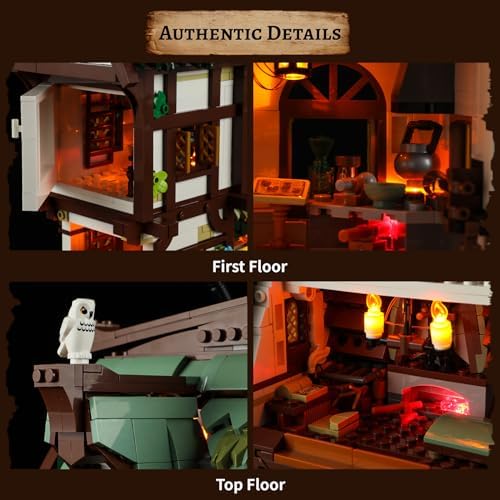 FUNWHOLE Medieval Apothecary Shop Building Set with Lights