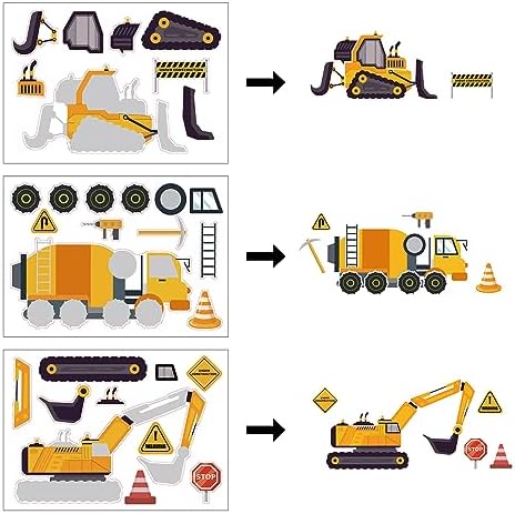 BBPOOL 24 Sheets Construction Truck Stickers for Kids