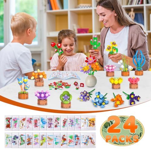 CUBIMANA 24 Pack Flower Building Blocks Toy Set for Kids Ages 6