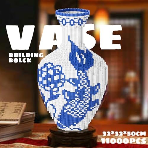 AIYIMUSIDEEN Vase Building Blocks Set Blue and White Fish Pattern 11000PCS