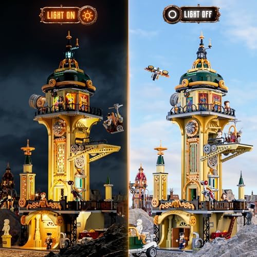 FUNWHOLE Steampunk Observatory Tower Lighting Building Set 2744 Pcs