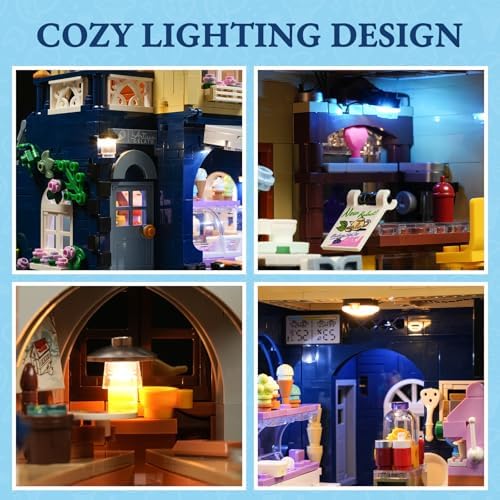 FUNWHOLE Gelato Store Modular Building Set with LED Lights 1948 Pcs