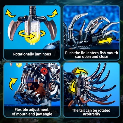 Steampunk Mechanical Lantern Fish Building Set with Light