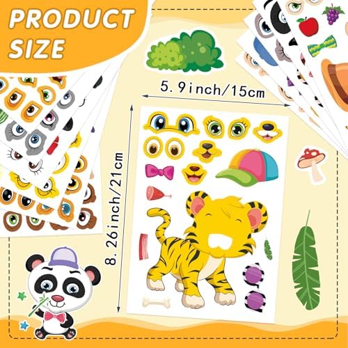 48 Sheets DIY Safari Animal Stickers for Kids Ages 3