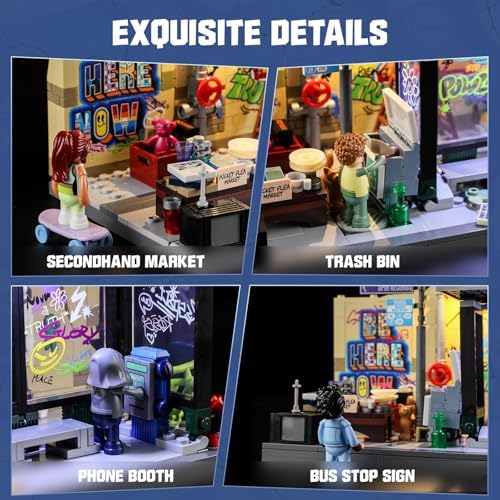 FUNWHOLE Graffiti Bus Stop Building Bricks Set 514 Pcs