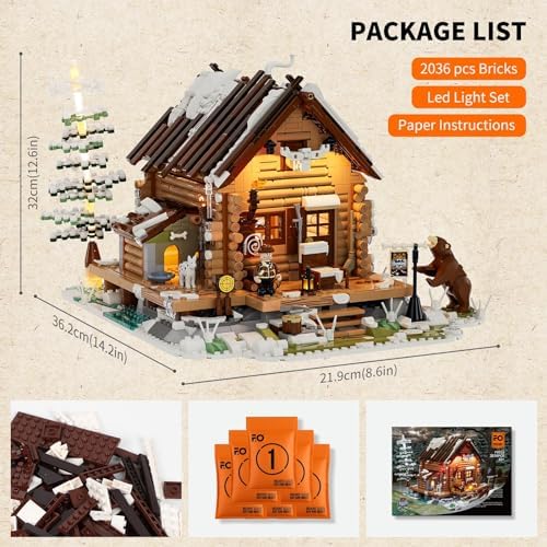 FUNWHOLE Hunting Cabin LED Light Building Set 2036 Pcs