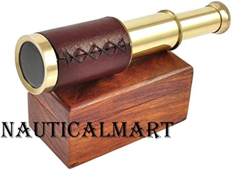 Antique Brass Spyglass Telescope with Leather Case