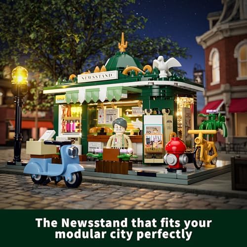 FUNWHOLE Newsstand LED Lighting Building Bricks Set for Adults and Teens