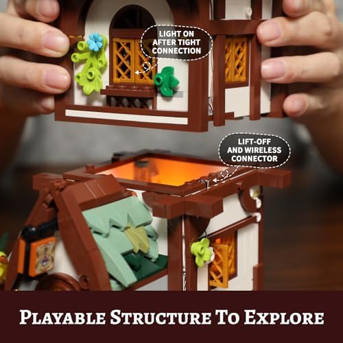 FUNWHOLE Medieval Apothecary Shop Building Set with Lights