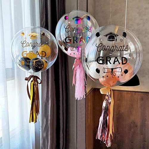 Happy Graduation Balloon Stickers 6 Pcs Clear Transparent Decals