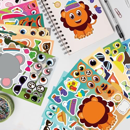 24 Sheet Animal Face Stickers for Kids Crafts