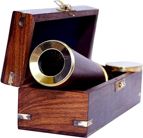 Nautical Brass Pirate Telescope with Wooden Box and Leather Cover