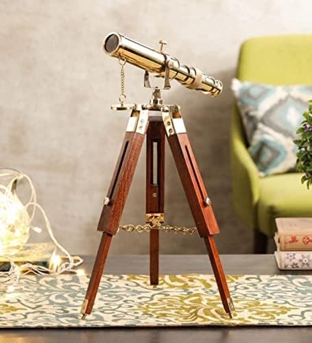 Antique Brass Tripod Telescope for Home Decor and Office