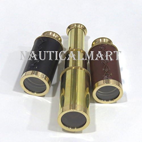 6 Inch Handheld Brass Leather Telescope Set of 3