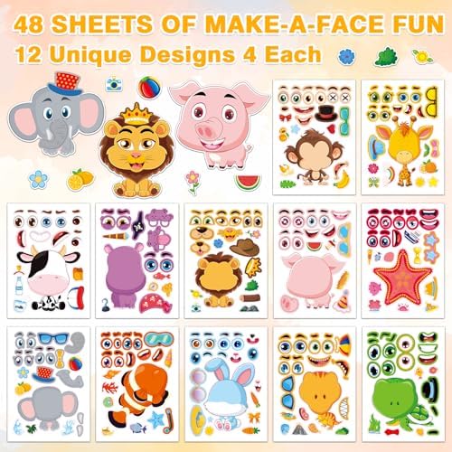 Aowplc 48 Pcs Make A Face Sticker Sheets for Kids