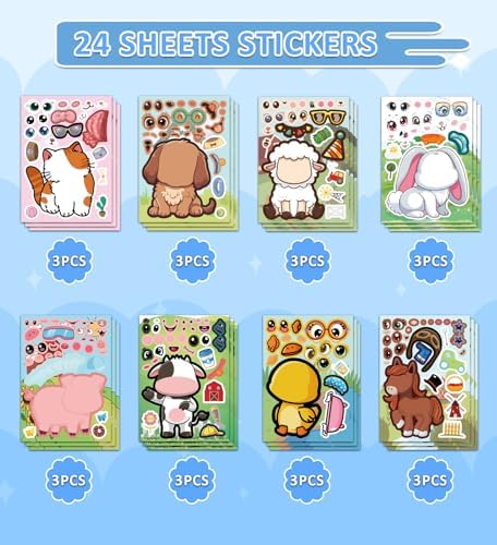 24PCS Animal Face Stickers for Kids Party Favors