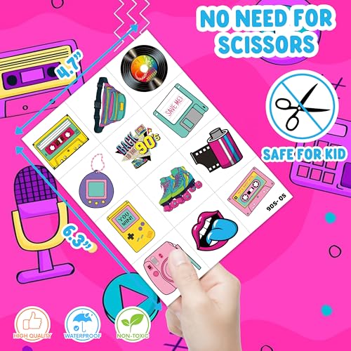 90s 80s Style Temporary Tattoos Birthday Party Decorations