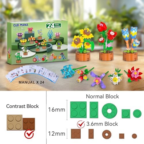 CUBIMANA 24 Pack Flower Building Blocks Toy Set for Kids Ages 6