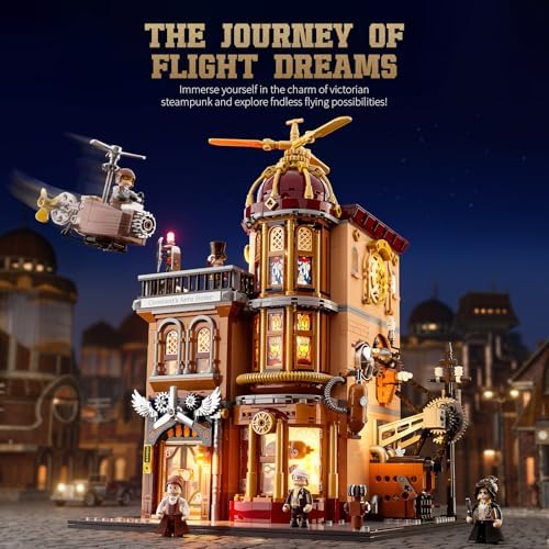 FUNWHOLE Steampunk Flying Club Light Building Set - 1871 Pieces