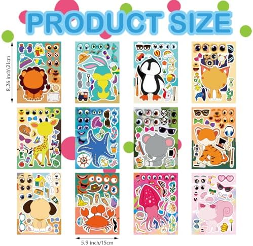 24 Sheet Animal Face Stickers for Kids Crafts