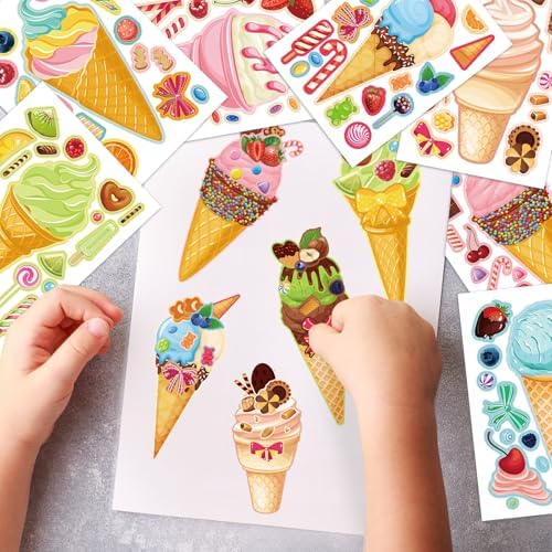 DaiUni 24 Sheet Ice Cream Face Sticker Set for Kids Crafts