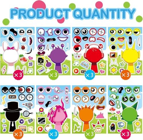 24PCS 9x6 Cute Make-A-Face Sprunki Stickers for Kids