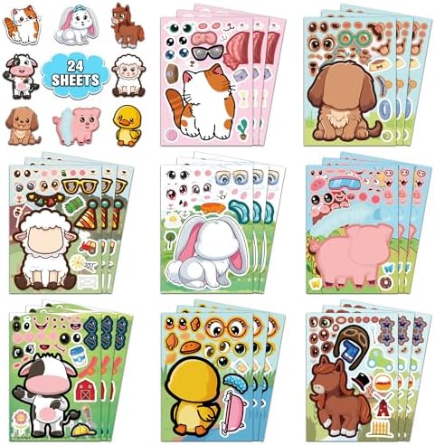 24PCS Animal Face Stickers for Kids Party Favors